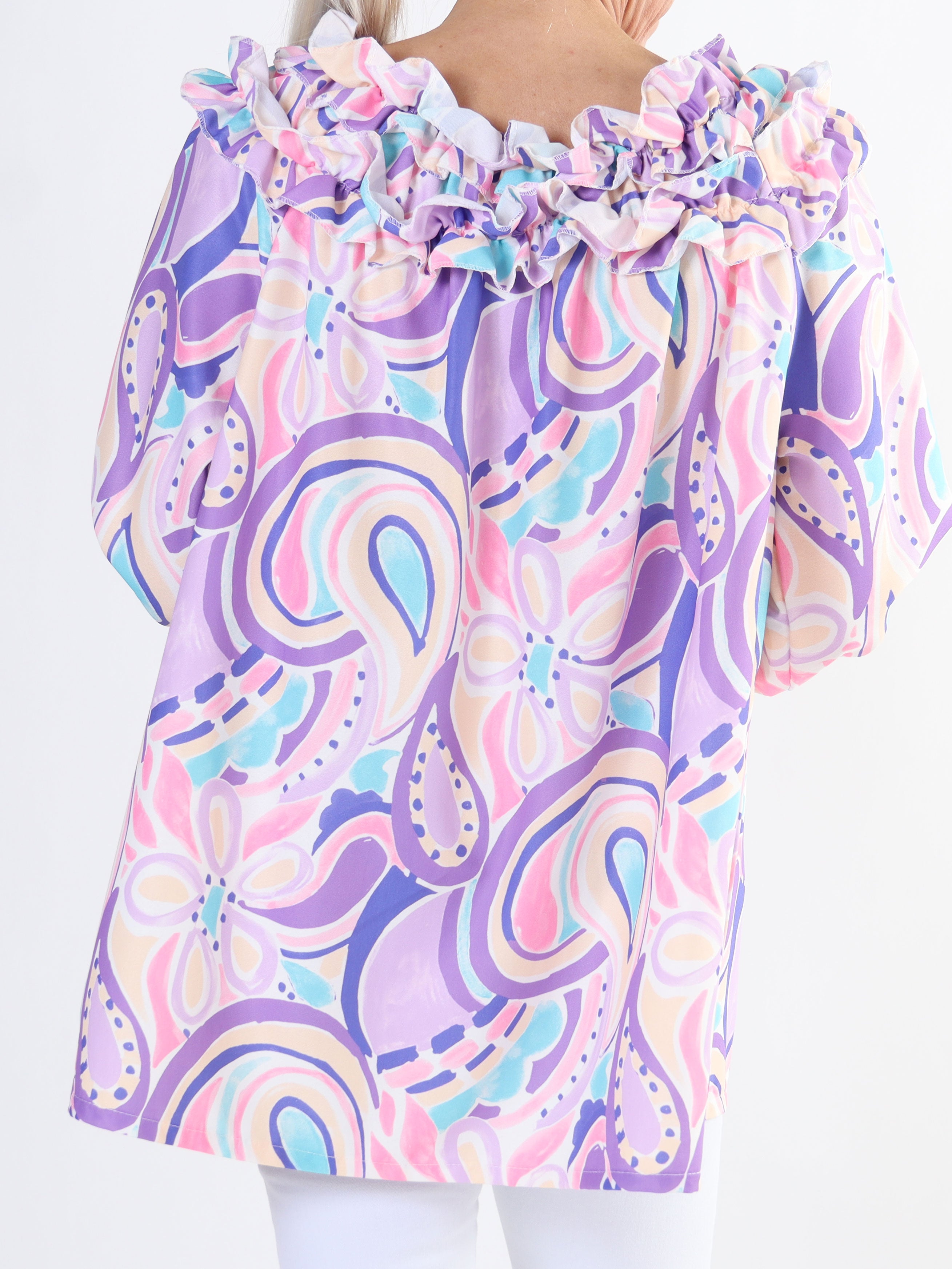 Chili Pattern - Langærmet mønstret plus size tunika med flæser